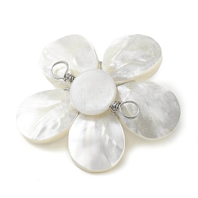 Natural Pearl & Shell Links Connector Charms PALLOY-JF02636-02-1