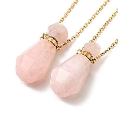 Openable Faceted Natural & Synthetic Mixed Stone Perfume Bottle Pendant Necklaces for Women NJEW-F296-03G-1