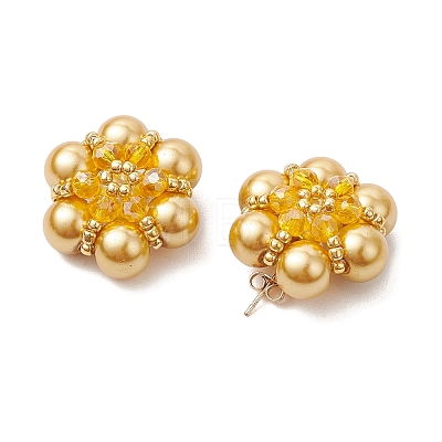 Glass Seed Beads Flower Stud Earrings EJEW-MZ00349-03-1