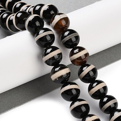 Natural Tibetan Striped Pattern dZi Agate Beads Strands G-B084-A04-01-1