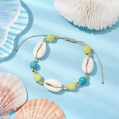 8mm Round Synthetic Turquoise & Natural Mashan Jade Braided Bead Bracelets BJEW-JB10376-1