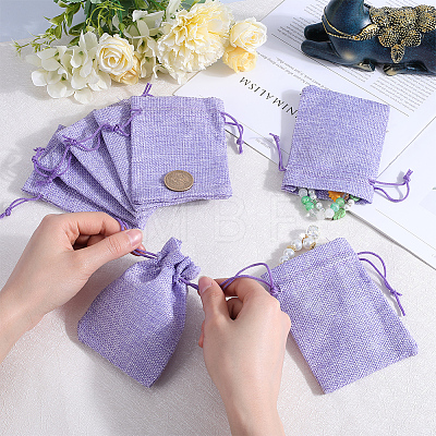 Polyester Imitation Burlap Packing Pouches Drawstring Bags ABAG-BBC0001-02A-03-1
