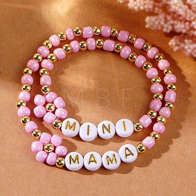 2Pcs Mother's Day Resin Beads Stretch Bracelets SK3516-1-1