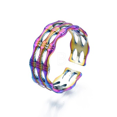 304 Stainless Steel Bamboo Shape Cuff Ring RJEW-N038-091-1