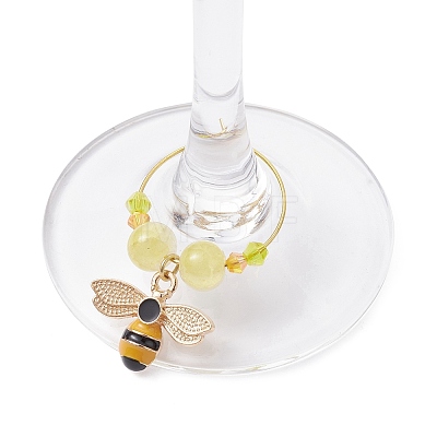 Bees & Honeycomb Alloy Enamel Wine Glass Charms AJEW-JO00220-1