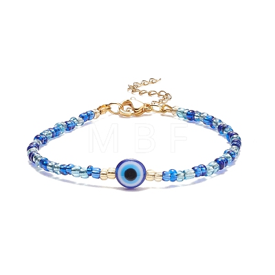Resin Evil Eye & Glass Seed Beaded Bracelet for Women BJEW-JB08560-1