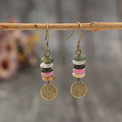 Alloy Lampwork Rondelle Beaded Dangle Earrings FS-WGC6024-01-1