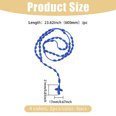 8Pcs 4 Colors Nylon Cross Pendant Rosary Bead Necklaces DOLL-CA0001-03-1
