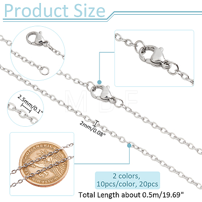  20Pcs 2 Colors 304 Stainless Steel Cable Chain Necklaces Set MAK-NB0001-23-1