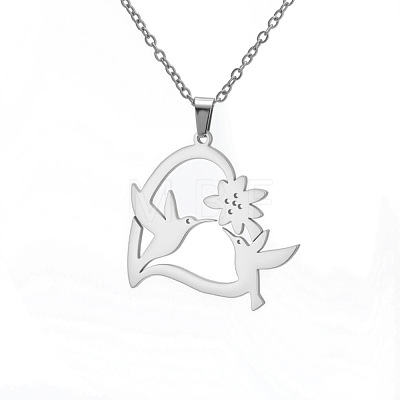 Mother's Day 304 Stainless Steel Heart with Birds Pendant Cable Chain Necklaces for Women FS-WG7A94E-01-1