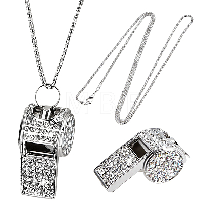 1Pc Iron Rhinestone Whistle Pendant Popcorn Chain Necklaces for Women NJEW-DR0001-03A-1