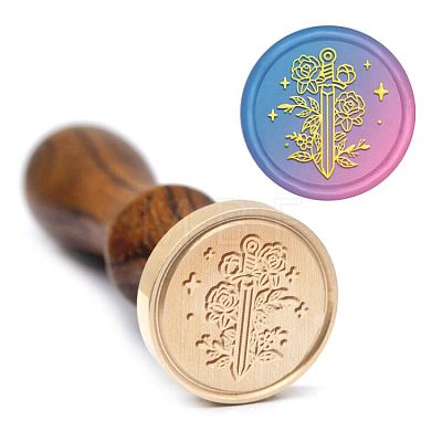 Brass Wax Seal Stamp with Handle AJEW-WH0184-1144-1