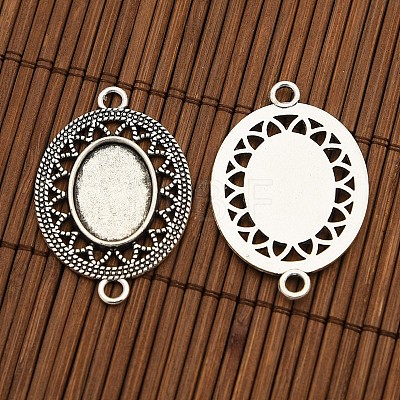 Tibetan Style Alloy Connector Cabochon Bezel Settings and Oval Transparent Glass Cabochons DIY-X0206-AS-1