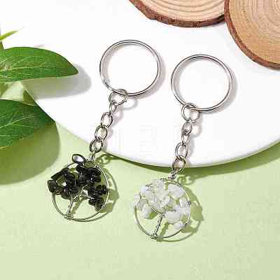 Natural Moonstone and Natural Obsidian Keychains KEYC-JKC00754-01-1
