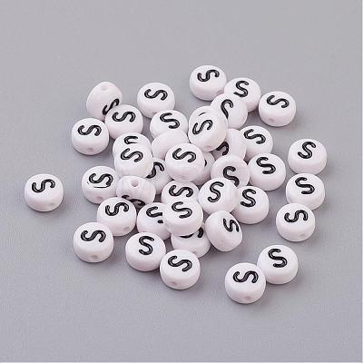 Flat Round with Letter S Acrylic Beads X-PL37C9070-S-1