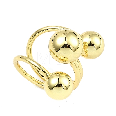 Rack Plating Brass Round Ball Beded Open Cuff Rings RJEW-D009-02G-1