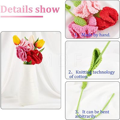 Fingerinspire 3Pcs 3 Colors Cotton Knitting Artificial Flower AJEW-FG0001-80-1