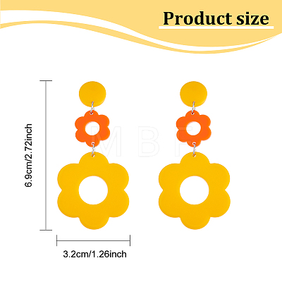 ANATTASOUL 3 Pairs 3 Colors Acrylic Flower Dangle Stud Earrings EJEW-AN0001-36-1