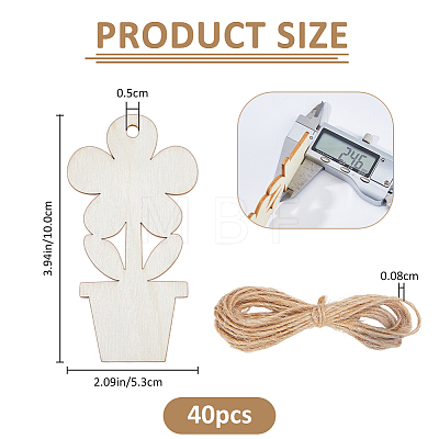 40Pcs Flower DIY Painting Materials Wood Pendants DIY-FH0010-96-1