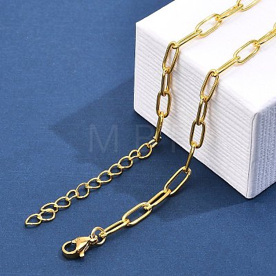 304 Stainless Steel Paperclip Chain Necklaces for Women Men NJEW-G161-01G-1