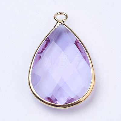 Golden Tone Brass Glass Teardrop Pendants GLAA-M006-A-14G-1