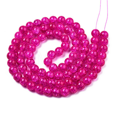 1Strand Fuchsia Transparent Crackle Glass Round Beads Strands X-CCG-Q001-10mm-08-1