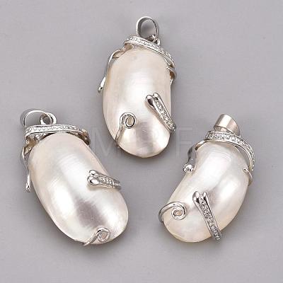 Natural White Shell Mother of Pearl Shell Pendants SSHEL-E550-01-1