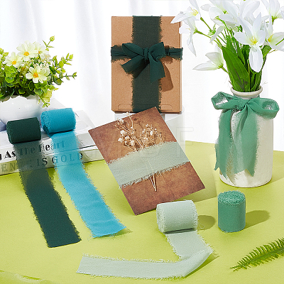 4 Rolls 4 Colors Polyester Raw Edged Ribbon OCOR-NB0001-81A-1