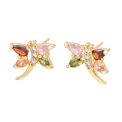 Brass Micro Pave Cubic Zirconia Stud Earrings EJEW-F400-02F-G-1