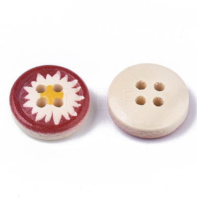 4-Hole Printed Natural Wood Buttons WOOD-S055-11-1
