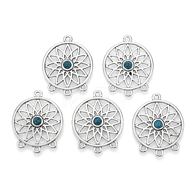 Filigree Flat Round Tibetan Style Alloy Synthetic Turquoise Chandelier Component Links G-D733-AS-1