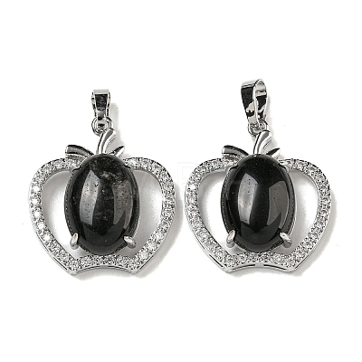 Natural Obsidian with Clear Cubic Zirconia Pendants G-G133-03P-23-1