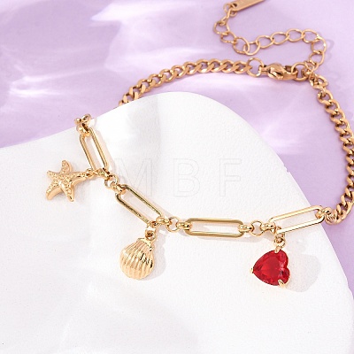 Ocean 304 Stainless Steel Pave Red Cubic Zirconia Charm Anklets for Women SA-CBA3D94-04C-G-1