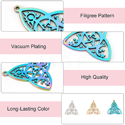 18Pcs 3 Colors 304 Stainless Steel Pendants STAS-DC0010-73-1