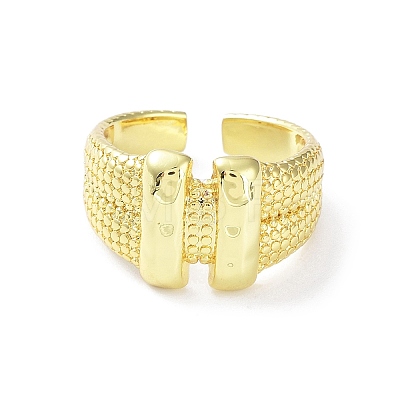 Rectangle Shape Rack Plating Brass Open Cuff Ring for Women RJEW-F155-03G-1