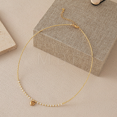 Stainless Steel Heart Pendant Faceted Round Natural Quartz Crystal with Miyuki Beaded Necklaces LS-UF0843-7-1