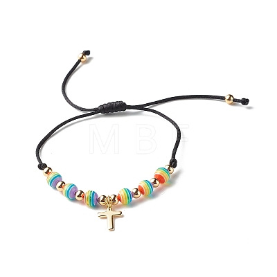 Strip Resin Round Beads Adjustable Cord Bracelet for Girl Women BJEW-JB06754-1