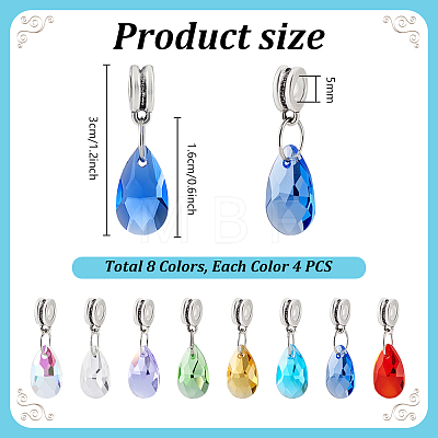 32Pcs 8 Colors Glass European Dangle Charms PALLOY-PH01854-1