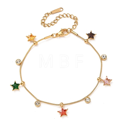 304 Stainless Steel Pave Cubic Zirconia Charm Bracelets for Women BJEW-T027-03G-1