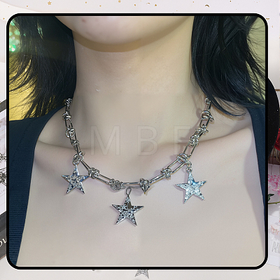 2Pcs 2 Styles Alloy Star Necklace Sets for Women NJEW-SC0001-51-1