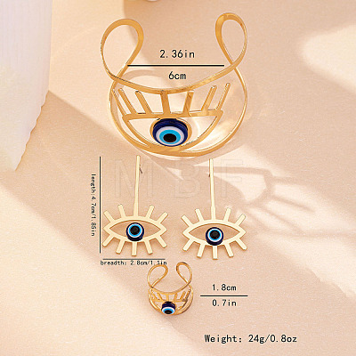 Hollow Out Evil Eye Alloy Resin Cuff Bangles & Cuff Rings & Stud Earrings Sets FS-WG3F92B-01-1