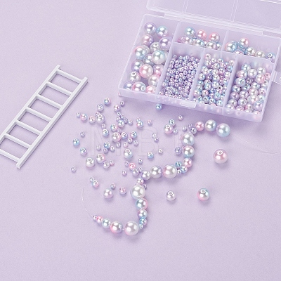 497Pcs 5 Style Rainbow ABS Plastic Imitation Pearl Beads OACR-YW0001-07F-1