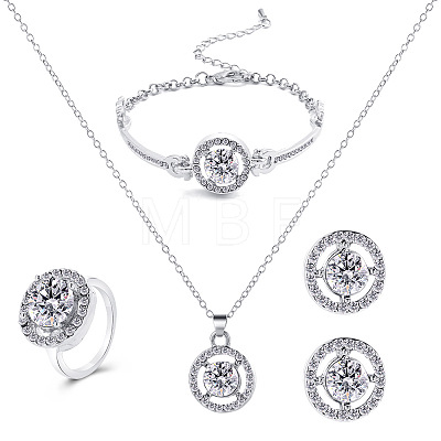 Alloy Rhinestone Link Bracelets & Stud Earrings & Pendant Necklaces & Rings Sets WG6A31F-03-1