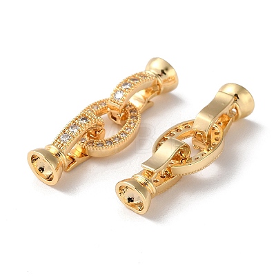 Rack Plating Brass Pave Clear Cubic Zirconia Fold Over Clasps KK-M264-14G-1