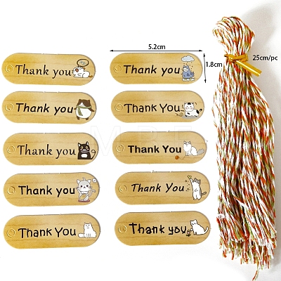 50Pcs Oval Shaped Thank You Paper Gift Tags with Cord PW-WG24389-05-1