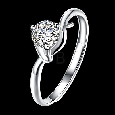 Adjustable 925 Sterling Silver Cubic Zirconia Finger Rings RJEW-BB20727-7-1
