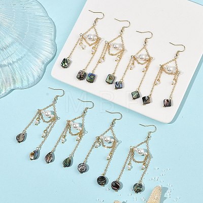 Paua Shell & Shell Pearl Dangle Earrings EJEW-JE07413-1