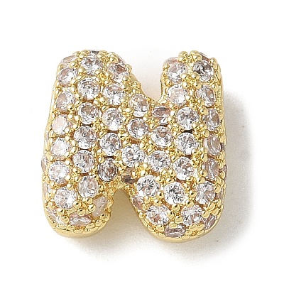 Brass Micro Pave Cubic Zirconia Beads KK-P290-61G-N-1