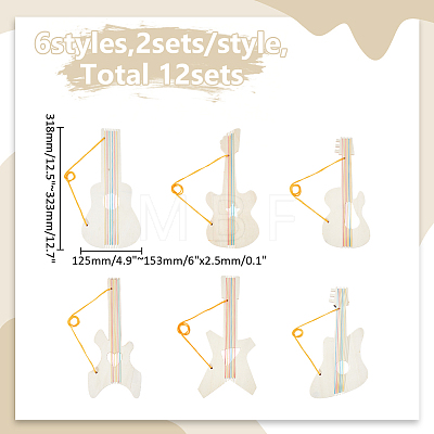 12Pcs 6 Styles Unfinished Wooden Guitar Pendants for Painting Arts WOOD-ME0001-22-1