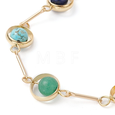 Real 24K Gold Plated Brass Ring & Bar Link Chain Bracelet BJEW-TA00390-1